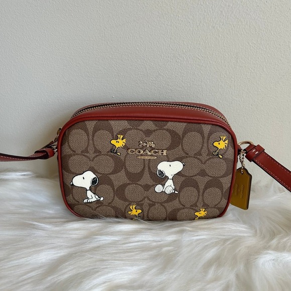 Coach Handbags - Coach Peanuts Snoopy Woodstock Jamie Camera Bag Signature Canvas Crossbody Brown